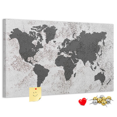 Nástěnka Stylová mapa světa v odstínech šedé