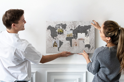 Nástěnka Stylová mapa světa v odstínech šedé