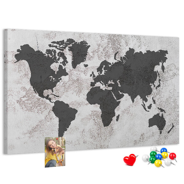Nástěnka Stylová mapa světa v odstínech šedé