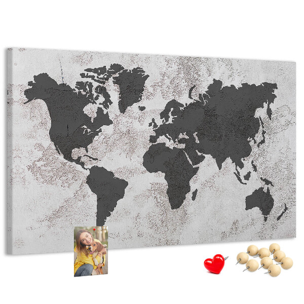 Nástěnka Stylová mapa světa v odstínech šedé