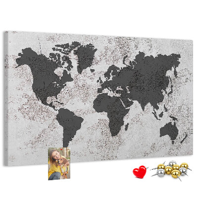 Nástěnka Stylová mapa světa v odstínech šedé