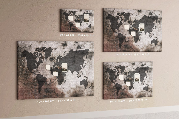 Korková nástěnka Rezavá mapa světa na betonovém pozadí