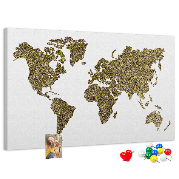 Nástěnka Zlatá mapa světa na bílém pozadí