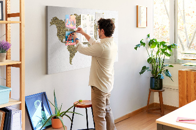Nástěnka Zlatá mapa světa na bílém pozadí