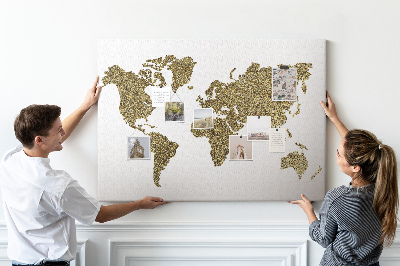 Nástěnka Zlatá mapa světa na bílém pozadí