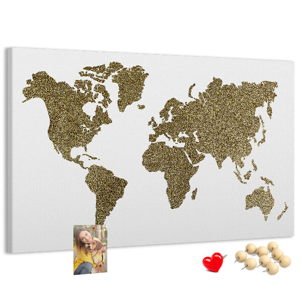 Nástěnka Zlatá mapa světa na bílém pozadí
