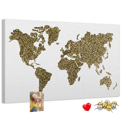 Nástěnka Zlatá mapa světa na bílém pozadí