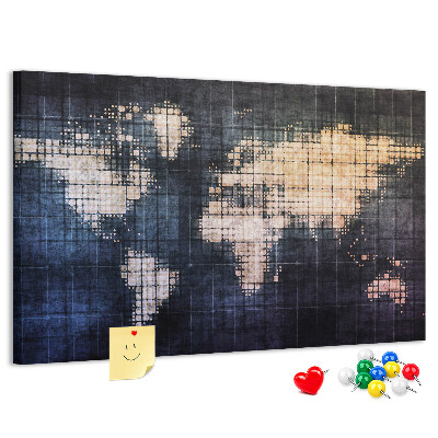 Korková nástěnka Stylizovaná pixelovaná mapa světa