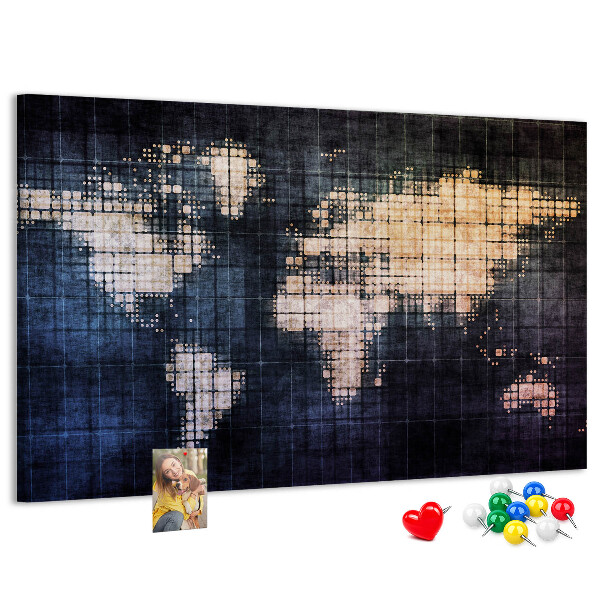 Korková nástěnka Stylizovaná pixelovaná mapa světa