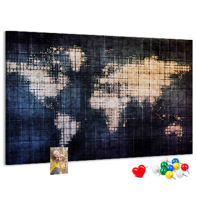 Korková nástěnka Stylizovaná pixelovaná mapa světa