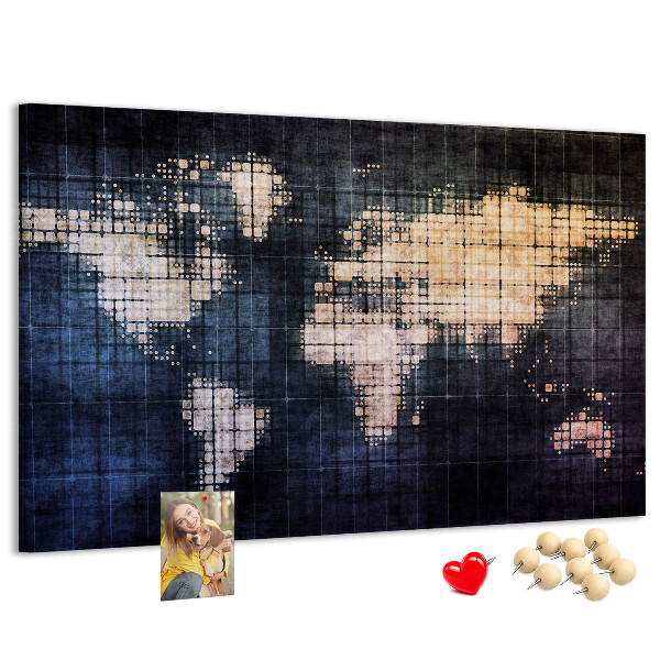 Korková nástěnka Stylizovaná pixelovaná mapa světa