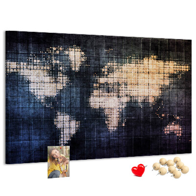 Korková nástěnka Stylizovaná pixelovaná mapa světa