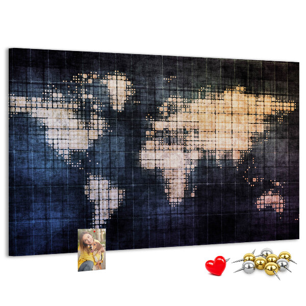 Korková nástěnka Stylizovaná pixelovaná mapa světa