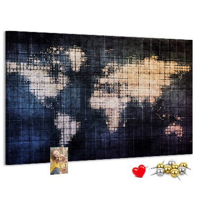 Korková nástěnka Stylizovaná pixelovaná mapa světa