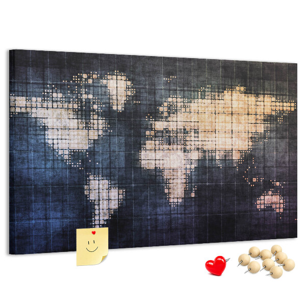 Korková nástěnka Stylizovaná pixelovaná mapa světa