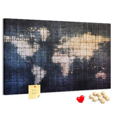 Korková nástěnka Stylizovaná pixelovaná mapa světa