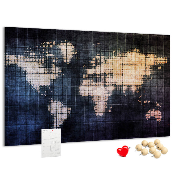 Korková nástěnka Stylizovaná pixelovaná mapa světa