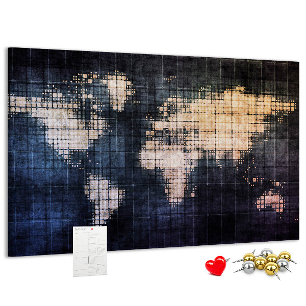 Korková nástěnka Stylizovaná pixelovaná mapa světa