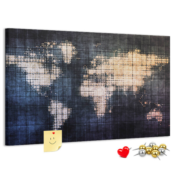 Korková nástěnka Stylizovaná pixelovaná mapa světa