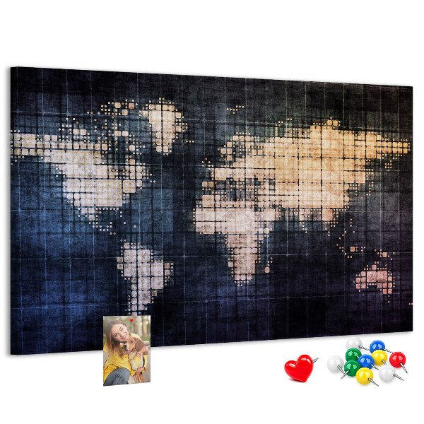 Korková nástěnka Stylizovaná pixelovaná mapa světa