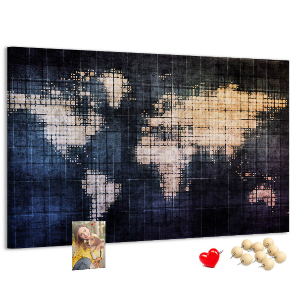 Korková nástěnka Stylizovaná pixelovaná mapa světa