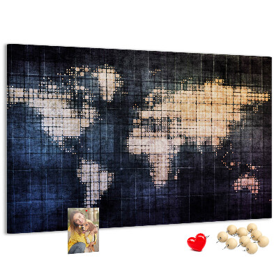 Korková nástěnka Stylizovaná pixelovaná mapa světa