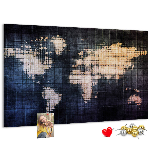 Korková nástěnka Stylizovaná pixelovaná mapa světa