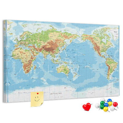 Nástěnka Mapa světa s barevnými kontinenty.