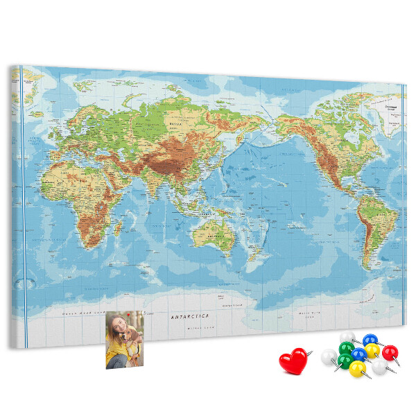 Nástěnka Mapa světa s barevnými kontinenty.