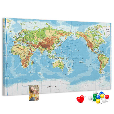 Nástěnka Mapa světa s barevnými kontinenty.