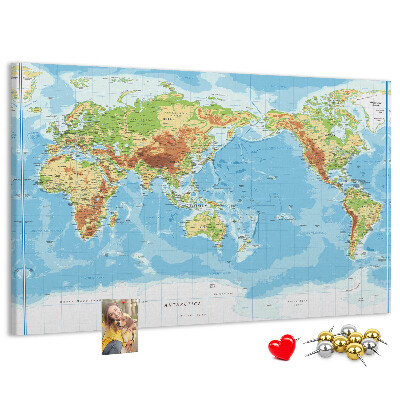 Nástěnka Mapa světa s barevnými kontinenty.