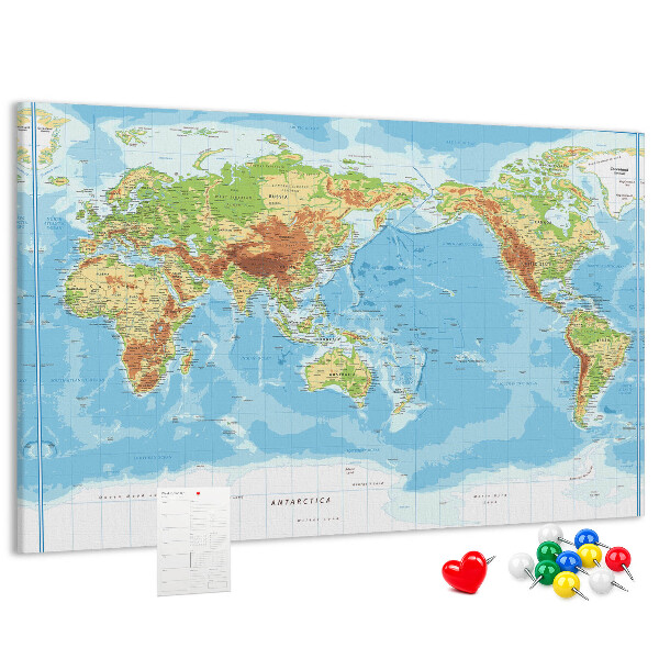 Nástěnka Mapa světa s barevnými kontinenty.