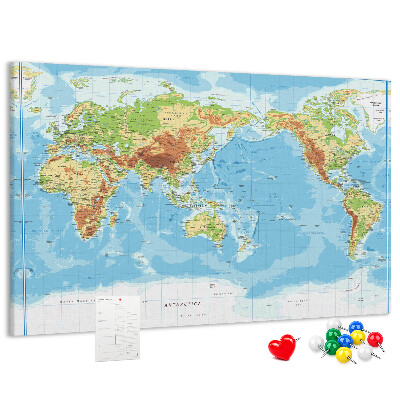 Nástěnka Mapa světa s barevnými kontinenty.