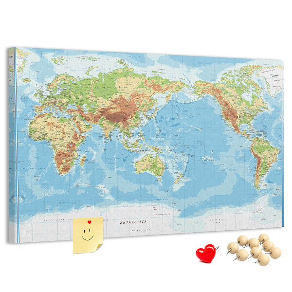 Nástěnka Mapa světa s barevnými kontinenty.