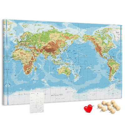 Nástěnka Mapa světa s barevnými kontinenty.