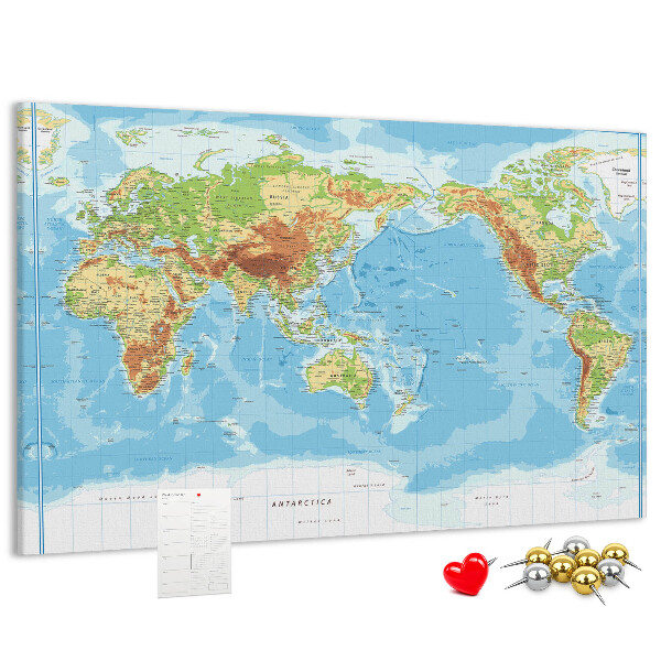 Nástěnka Mapa světa s barevnými kontinenty.