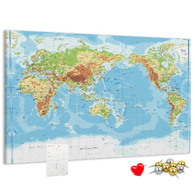 Nástěnka Mapa světa s barevnými kontinenty.