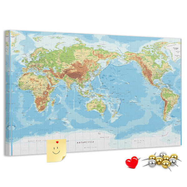 Nástěnka Mapa světa s barevnými kontinenty.