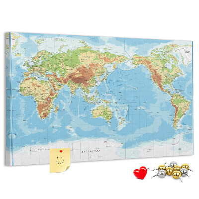 Nástěnka Mapa světa s barevnými kontinenty.