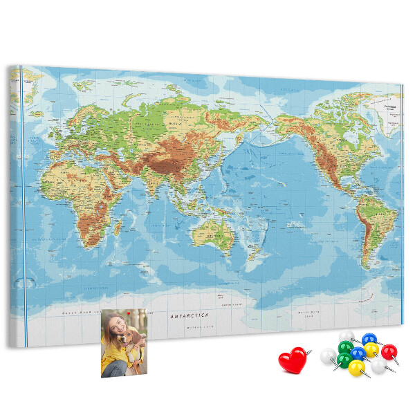 Nástěnka Mapa světa s barevnými kontinenty.