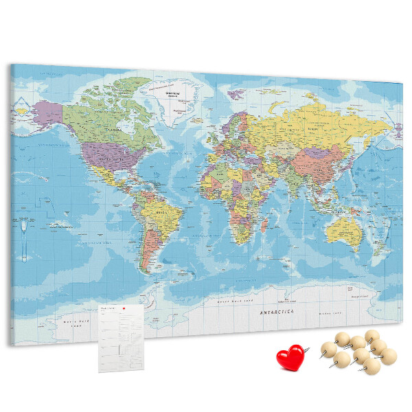 Korková nástěnka Mapa světa s barevnými kontinenty.