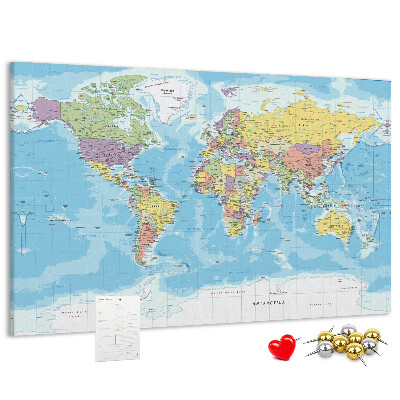Korková nástěnka Mapa světa s barevnými kontinenty.