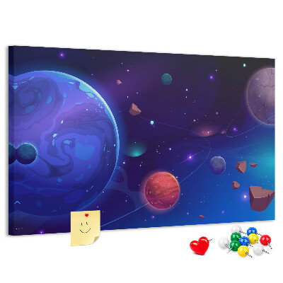 Nástěnka Vesmírná krajina s planetami a asteroidy