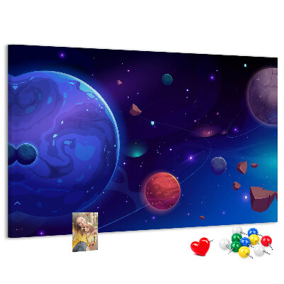 Nástěnka Vesmírná krajina s planetami a asteroidy