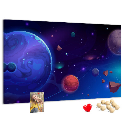 Nástěnka Vesmírná krajina s planetami a asteroidy