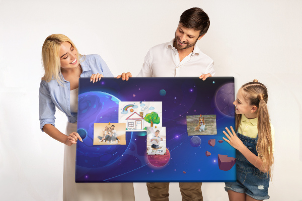 Nástěnka Vesmírná krajina s planetami a asteroidy