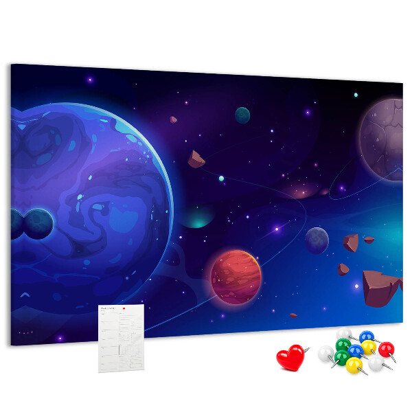 Nástěnka Vesmírná krajina s planetami a asteroidy