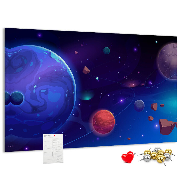 Nástěnka Vesmírná krajina s planetami a asteroidy