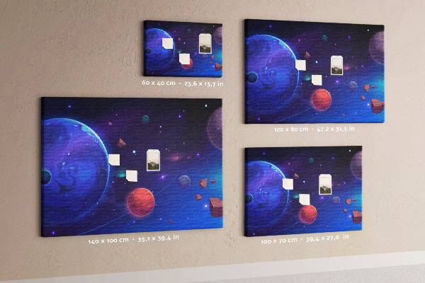 Nástěnka Vesmírná krajina s planetami a asteroidy