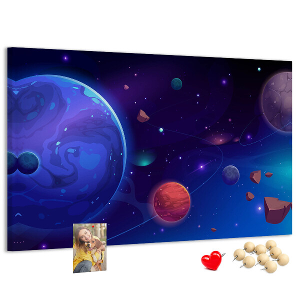 Nástěnka Vesmírná krajina s planetami a asteroidy